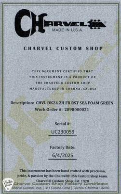 Charvel Custom Shop USA DK24 2H FR RST Electric Guitar in Sea Foam Green