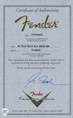 Fender Certificate of Authenticity