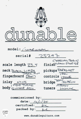 Dunable Gnarwhal – Flamed Swamp Ash & Glow Resin Buckeye Burl Electric Guitar in Charcoal Tobacco Burst