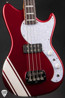 G&L Custom Shop Fallout Shortscale Bass Bass Guitar in Candy Apple Red w/Racing Stripe