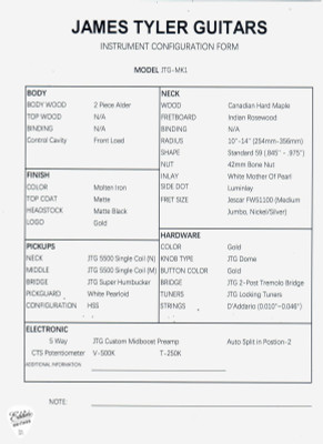 James Tyler Spec Sheet