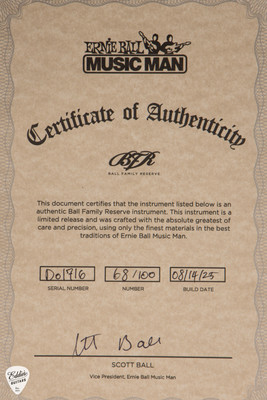 Ernie Ball Music Man Certificate of Authenticity