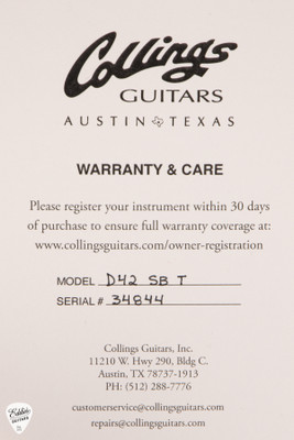 Collings D-42 T Sunburst – Baked Sitka Spruce & Indian Rosewood Acoustic Guitar