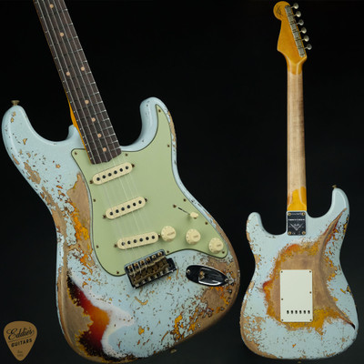 Fender Custom Shop Limited Edition 1959 Stratocaster Super Heavy Relic - Aged Sonic Blue over Chocolate 3-Tone Sunburst