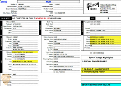 Gibson Custom Shop Made 2 Measure SG Custom 5A Quilt Nordic Blue 7.4 #CS600091