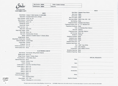 Spec sheet for Suhr Classic t guitar