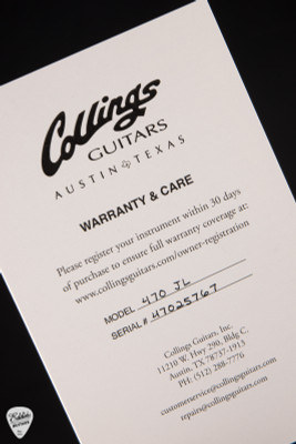 COA for Collings 470 JL Electric Guitar in Antique Sunburst Top