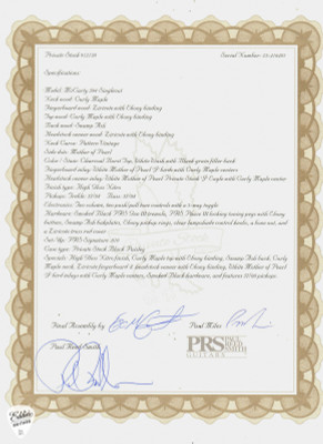 PRS Private Stock Certificate of Authenticity