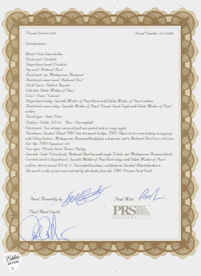 PRS Private Stock Certificate of Authenticity