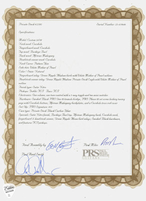 PRS Private Stock Certificate of Authenticity