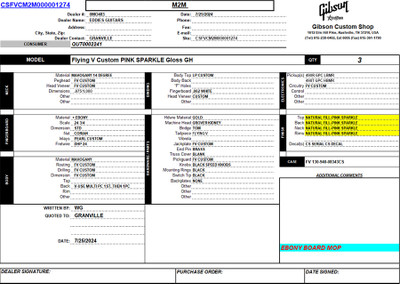 Gibson Custom Shop Made 2 Measure Flying V Custom Gloss Pink Sparkle 8.5 #CS503739