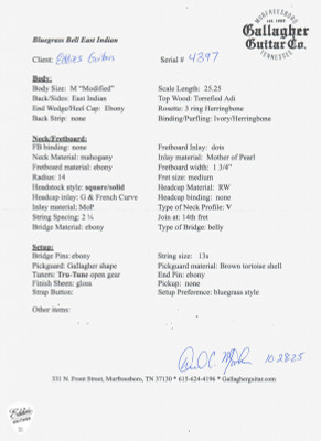 Gallagher Bluegrass Bell Modified Acoustic Guitar with Torrefied Adirondack Spruce & Indian Rosewood