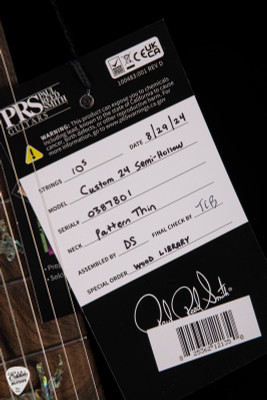 Paul Reed Smith Eddie’s Guitars Wood Library Custom 24 Semi-Hollow Korina/Ziricote Blood Orange Smokeburst Electric Guitar