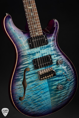 Paul Reed Smith Eddie's Guitars Wood Library Custom 24 Semi-Hollow Korina/Ziricote Aquableux Purple Burst electric guitar