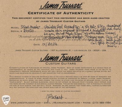 James Trussart Steelmaster - Antique Silver Snake Skin Engraved Black/NAMM Instrument
