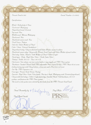 PRS Private Stock Certificate of Authenticity
