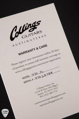 Case Card for Collings 470 JL Electric Guitar in Antiqued Blonde Top