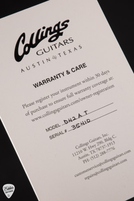 Case Card for Collings D-42A T Acoustic guitar with Adirondack Spruce & Indian Rosewood