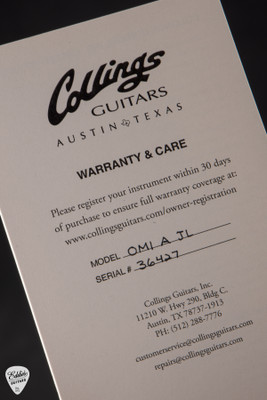 Case Card for Collings OM1A JL Julian Lage Acoustic Guitar with Adirondack Spruce & Honduran Mahogany