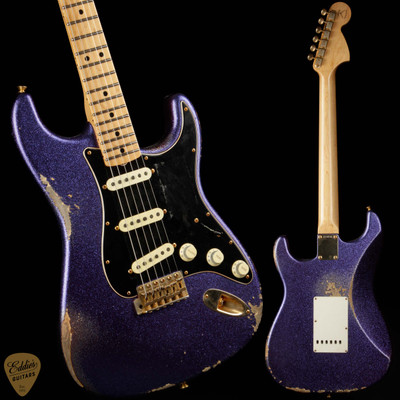 2024 - Fender Custom Shop Master Built Custom Purple Flood Stratocaster Relic - Purple Sparkle over 3-Tone Sunburst
