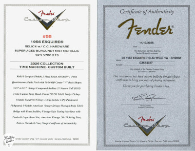 Fender Custom Shop Certificate of Authenticity