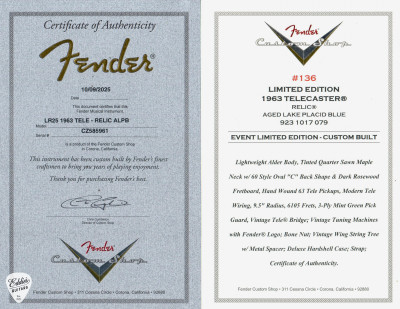 Fender Custom Shop Limted Edition 1963 Telecaster Relic Aged Lake Placid Blue/NAMM Event Instrument #136 electric guitar