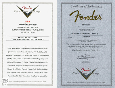 Fender Custom Shop Certificate of Authenticity