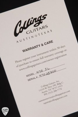 Case Card for Collings 470 JL Electric Guitar in Antiqued Blonde Top