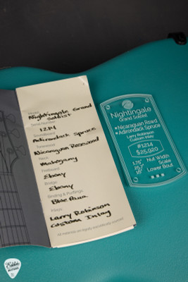 Case Card for 2024 Kevin Ryan Nightingale Grand Soloist Acoustic Guitar with Adirondack Spruce & Nicaraguan Rosewood