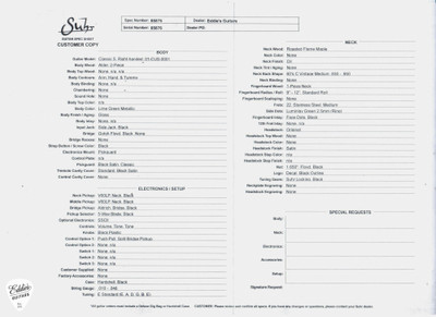 Suhr Spec sheet
