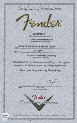 Fender Certificate of autheticity