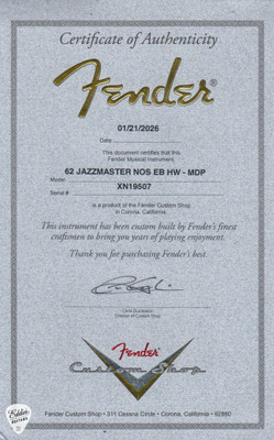 Fender Custom Shop Certificate of Authenticity