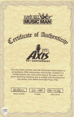 Ernie Ball Certificate of Authenticity