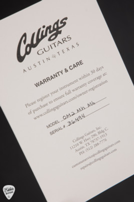 Label for Collings OM2 MH Honduran Mahogany in Doghair Acoustic Guitar