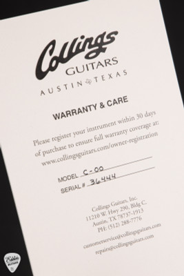 Case Card for Collings C-00 Sunburst Acoustic Guitar with Sitka Spruce and Honduran Mahogany