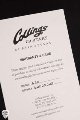 Case Card for Collings 620 Electric Guitar in Iced Tea Sunburst