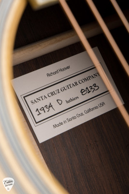 Label for Santa Cruz 1934 D Adirondack Spruce and Old Growth Brazilian Rosewood Acoustic Guitar