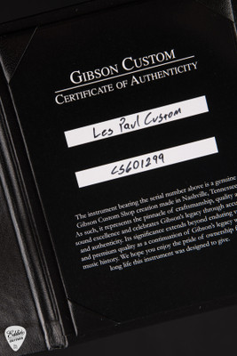 Hang Tag for Gibson Custom Shop Dealer Select Les Paul Custom Gloss Silver Sparkle Electric Guitar