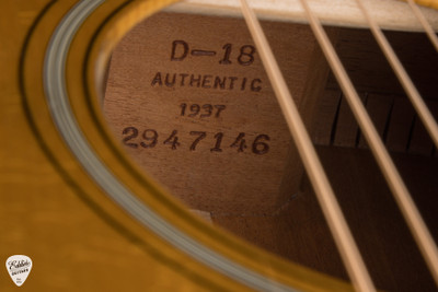 Label for 2026 Martin D18 Authentic 1937 Aged Acoustic Guitar