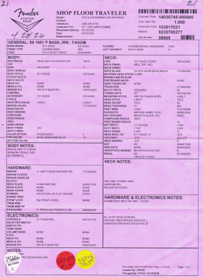 Spec Sheet for Fender Custom Shop Faded Aged Custom 1951 Precision Bass Sage Green Metallic Summer Showcase Event Instrument Electric Bass