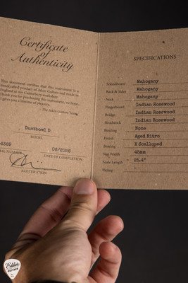 Spec Card for Atkin Dust Bowl D Acoustic Guitar with Mahogany