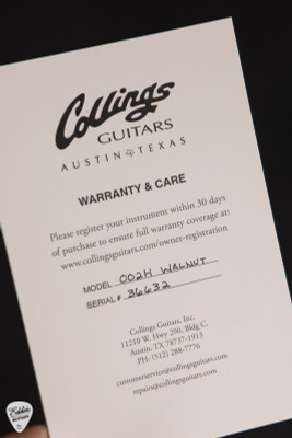 Case Card for Collings 002H Acoustic Guitar with Old Growth Sitka Spruce and Figured Walnut