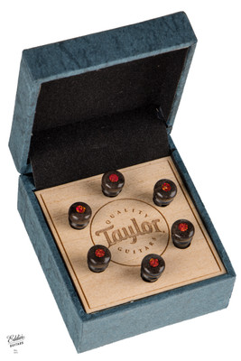 Taylor Custom Water Buffalo Bone Bridge Pins Brown with Red Opal Inlays