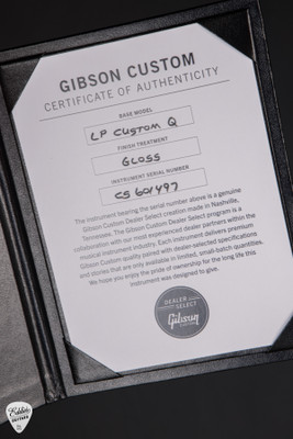 Certificate  of Authenticity Gibson Custom Shop Dealer Select Les Paul Ultima Tree of Life Iguana Burst Electric Guitar