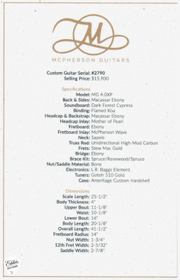 Spec Sheet for McPherson MG 4.0 XP Acoustic Guitar with Dark Forest Ancient Cypress and Macassar Ebony