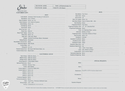 Spec Sheet for Suhr Standard Natural Electric Guitar
