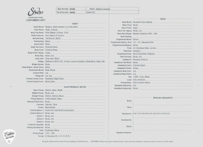 Spec Sheet for Suhr Roasted Modern Firemist Silver Electric Guitar