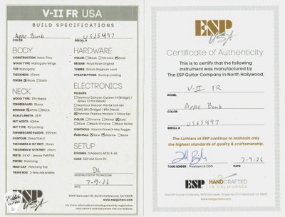 Spec Sheet for ESP USA V II FR GH  Apple Bomb Electric Guitar