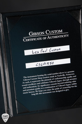 Hang Tag for Gibson Les Paul Custom Long Scale Ebony Electric Guitar