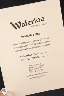 Certificate of Authenticity for Waterloo by Collings WL 14X Boot Burst Edition Acoustic Guitar